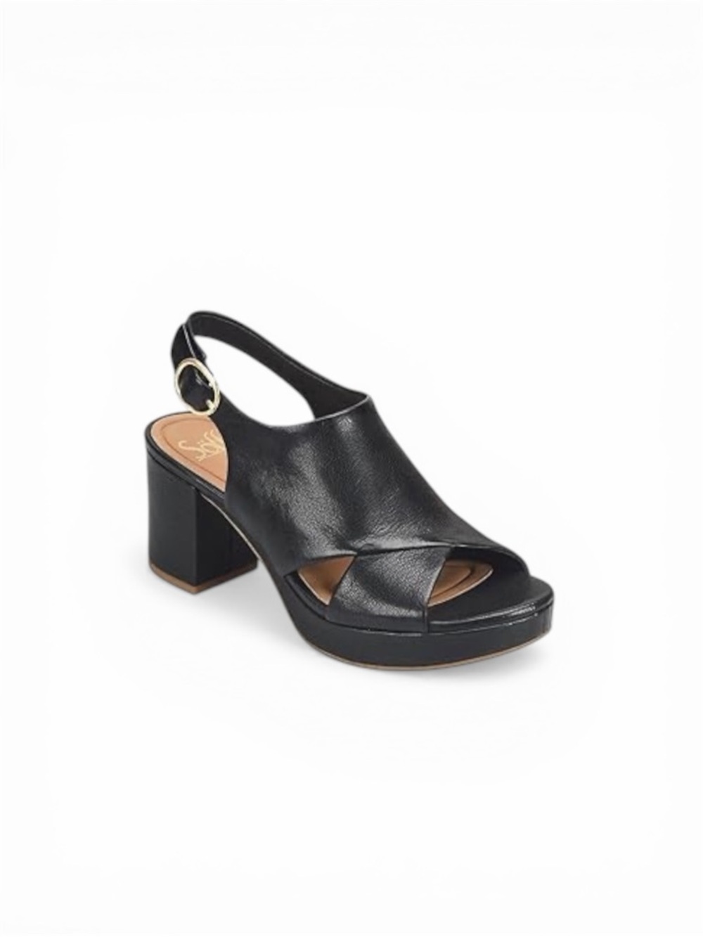 Black Leather Slingback Block Heel Sandal
